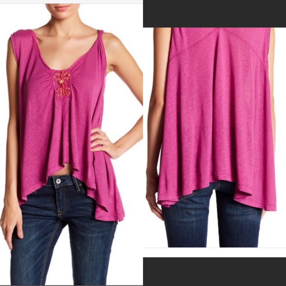 Free People New Vibes Embellished Tank Top Magenta